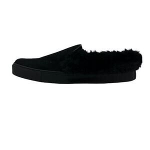 Comfortview Black Fuzzy Faux Fur Slip-on House Shoes Women's Size 10.5 NEW with